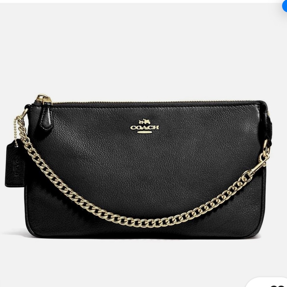 Coach NWT leveled leather large wristlet with chain clutch black gold - Picture 6 of 16